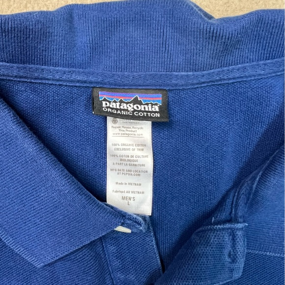Patagonia Shirt Mens Large Blue Organic Cotton Short Sleeve Casual Embroidered - Picture 4 of 8
